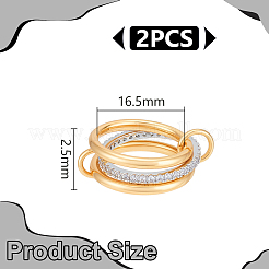 ステンレススチール製マイクロパヴェキュービックジルコニア指輪2個  ゴールデン·ステンレス鋼色  2.5mm  usサイズ6（16.5mm）  2個/セット&nbsp;RJEW-UN0003-10B