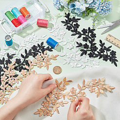 6個 3色 梅の花 綿 コンピューター刺繍 縫い付けパッチ  エスニック風の刺繍アップリケ  接着剤付き  ミックスカラー  257x102x1mm  2個/カラー&nbsp;PATC-NB0001-08B