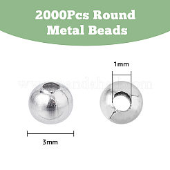 304ステンレススチール中空丸型シームビーズ2000個  ステンレス鋼色  3x3mm  穴：1mm&nbsp;STAS-DC0015-79