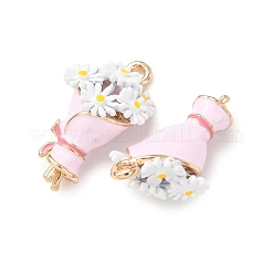 合金ペンダント  花束/花のチャーム  エナメル  ラックめっき  ゴールドカラー  ピンク  20x12x8.5mm  穴：1.5mm&nbsp;FIND-D038-014G-02