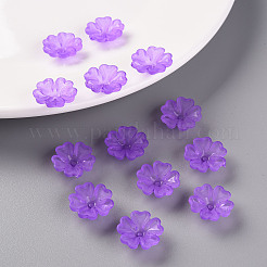透明な艶消しアクリルビーズキャップ  5花びら  花  青紫色  16.5x6mm  穴：1.6mm&nbsp;X-MACR-S371-04A-747