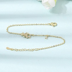 Brass Pave Clear Cubic Zirconia Flower Star Link Bracelets&nbsp;KK-CBAED06-03G