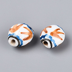 手作り磁器印刷ビーズ  バレル  ファミーユは磁器バラ  砂茶色  13~14x11~12x10~10.5mm  穴：1.8~2mm&nbsp;PORC-T133-04