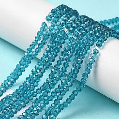 透明ガラスビーズ連売り  ファセット（32ファセット）  ラウンド  ダークターコイズ  3~3.5mm  穴：0.6mm  約163~166個/連  50~51cm&nbsp;EGLA-A035-T3mm-D12
