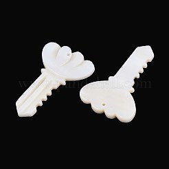 天然淡水シェルのペンダント  キーホルダーキー  貝殻色  38.5~39.5x25x3~3.5mm  穴：1.6mm&nbsp;SHEL-T020-61