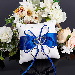 Tribute Silk Wedding Ring Pillow with Polyester Ribbon and Alloy Heart&nbsp;DIY-WH0325-48B