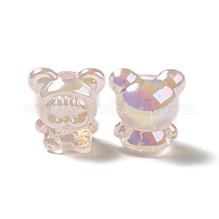UVメッキレインボー虹色アクリルビーズ  クマの服を着た女の赤ちゃん  桃パフ  17.5x16.5x14mm  穴：3.5mm&nbsp;LS-PACR-M002-01E