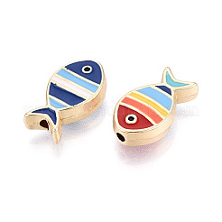 ライトゴールドトーンの合金エナメルビーズ  魚  鉛フリー＆ニッケルフリー＆カドミウムフリー  ラックめっき  ミックスカラー  16x9x4.5mm  穴：1.6~1.8mm&nbsp;FIND-N011-13KCG
