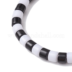 女性用ツートンアクリルコラムビーズストレッチブレスレット  ホワイト  ブラック  内径：2インチ（5cm）&nbsp;BJEW-JB10785
