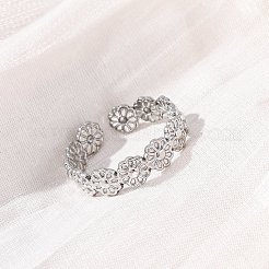 女性用304ステンレススチールオープンカフリング  花  ステンレス鋼色  5.5mm  調整可能&nbsp;RJEW-Z083-01P