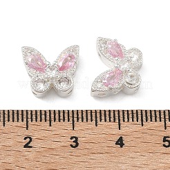 真鍮パヴェキュービックジルコニアバタフライビーズ  925銀メッキ  10.5x12.5x7mm  穴：1~1.8mm&nbsp;KK-C168-07S