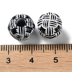 スプレープリントの不透明アクリルヨーロピアンビーズ  大穴ビーズ  格子のある丸い  ホワイト  11.5x10mm  穴：4mm  約1000個/500g&nbsp;SACR-P031-05B-01
