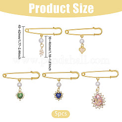 5Pcs Heart & Leaf Iron Safety Pins&nbsp;JEWB-CA00013