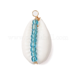 6Pcs 6 Styles Natural Cowrie Shell & Glass Seed Beads Pendants&nbsp;PALLOY-JF02759-01