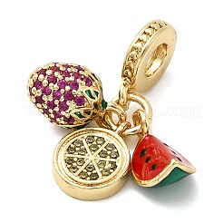 Brass Micro Pave Hot Pink Fruit Cubic Zirconia European Dangle Charms&nbsp;KK-C137-16G
