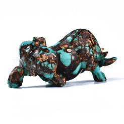 Cow Assembled Natural Bronzite & Synthetic Aqua Terra Jasper Model Ornament&nbsp;G-N330-38