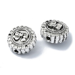チベット風合金ビーズ  ちょう結び付きのフラットラウンド  アンティークシルバー  13x8mm  穴：1.6mm  約138個/500g&nbsp;TIBEB-F065-05AS