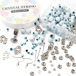 DIYジュエリーセット製作キット  手作りのランプワークのナザールボンジュウビーズを含む  合金と真鍮のラインストーンスペーサービーズ  合金ヨーロッパビーズフレーム＆ダングルペンダント  鉄のピアスフックと丸カンとピン  伸縮性のある糸  プラチナ  ランプワークビーズ：約148個/セット&nbsp;DIY-LS0003-79