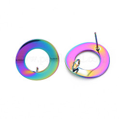 レインボーカラー 304 ステンレススチール スタッド イヤリング 金具  カン付き  リング  18mm  穴：3mm  ピン：0.7mm&nbsp;STAS-N098-018