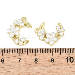 エナメルペンダントと合金  クリスタルラインストーン＆ABSプラスチックイミテーションパール  月と花のチャーム  長持ちメッキ  ラックめっき  ゴールドカラー  ホワイト  18.5x15x3.5mm  穴：1.7mm&nbsp;RB-CBA1FD3-11G-01