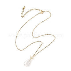 White Teardrop Shell Pearl Pendant 304 Stainless Steel Cable Chain Necklaces for Women&nbsp;NJEW-JN05968