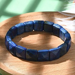 正方形の染色天然ラピスラズリビーズストレッチブレスレット（女性用、男性用）  内径：2-1/4~2-3/8インチ（5.55~5.95cm）&nbsp;BJEW-C097-06M