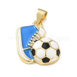 サッカーをテーマにした真鍮製エナメルペンダント  スニーカー＆フットボールチャーム  長持ちメッキ  カドミウムフリー＆鉛フリー  ラックめっき  18KGP本金メッキ  ディープスカイブルー  15.5x19.5x5mm  穴：5x4mm&nbsp;KK-A303-01C-G02