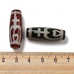 チベット風ジービーズ連売り  天然染めの瑪瑙ビーズ  ライス  レッド  ネクターボトル模様  30x10mm  穴：2mm&nbsp;G-P526-A01