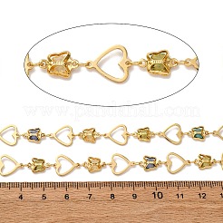 真鍮のハートと蝶のリンクチェーン、ガラス  ハンダ付け  スプールで  18KGP本金メッキ  12x10x1mm&nbsp;KK-D422-12G
