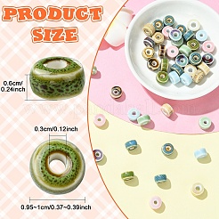 50 個 10 色の手作り磁器ビーズ  フラットラウンド  ミックスカラー  9.5~10x6mm  穴：3mm  5個/カラー&nbsp;PORC-YW0001-66