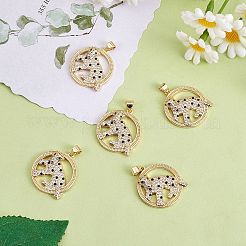 5本真鍮マイクロパヴェカラフルキュービックジルコニアペンダント  ヒョウフラットなラウンド  18KGP本金メッキ  24.5x22x4.5mm  穴：3.5x4mm&nbsp;KK-SZ0001-97