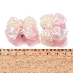光沢のある不透明な樹脂、ラインストーン、ポリマークレイビーズ  蝶結び  グリッターパウダー付き  暗闇で光る  ピンク  32~34x39~41x22~24mm  穴：2~3mm&nbsp;RE-CBA1913-02F