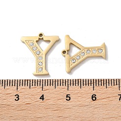 本物の14Kゴールドメッキ304ステンレススチールペンダント  ラインストーン付き  文字y  17.5x15.5x2mm  穴：1.2mm&nbsp;STAS-L022-157G-Y