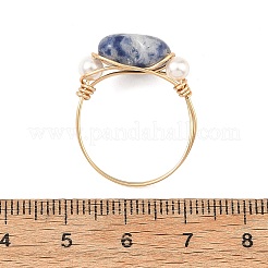 女性用宝石＆貝殻パール銅線指輪  ハート  usサイズ9（18.9mm）&nbsp;RJEW-JR01110