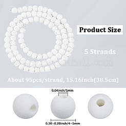 5連売り合成溶岩ラウンドビーズ連売り  ホワイト  4~5mm  穴：1mm  約95個/連  15.16インチ（38.5cm）&nbsp;G-PA0002-40