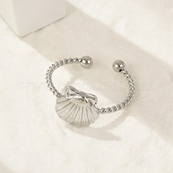 シェル 304 ステンレススチール オープンカフリング 女性用  ステンレス鋼色  シェル：10x10mm  内径: 調節可能&nbsp;RJEW-G338-09P