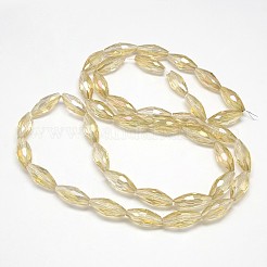 電気メッキクリスタルガラスライス型ビーズ連売り  多面カット  虹色メッキ  ゴールデンロッド  19x8mm  穴：1mm  約40個/連  29.1インチ&nbsp;EGLA-F044-A06