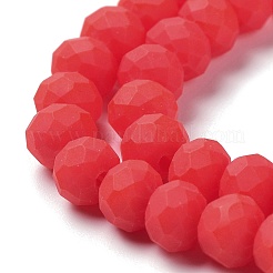 ガラスビーズ連売り  多面カット  艶消し  ロンデル  レッド  8mm  穴：1mm  約60~62個/連  39~40cm&nbsp;LS-EGLA-A034-P8mm-MD03