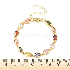 Teardrop Brass Pave Cubic Zirconia Link Chain Bracelets for Women&nbsp;BJEW-P385-06G