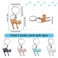 20Pcs 5 Colors Cat Shape Alloy Enamel Pendant Locking Stitch Markers&nbsp;HJEW-SC00032