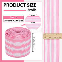 黄麻布のリボン  ストライプ  鉄の刃付き  ピンク  2-1/2インチ（63mm）  約5.00ヤード（4.57m）/ロール&nbsp;SRIB-WH0011-384D