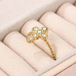 304 Stainless Steel Crystal Rhinestone Cuff Rings for Women&nbsp;RJEW-G338-03G