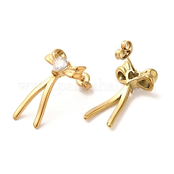 304ステンレススチールの蝶結びスタッドピアス  クリアキュービックジルコニア  ゴールドカラー  24x14mm&nbsp;EJEW-C113-01G
