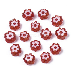 ガラスビーズ  花  レッド  5~7x5~7x2~3mm  穴：1mm&nbsp;GLAA-T019-08-A02