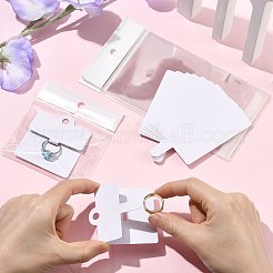リング用長方形折りたたみ紙ジュエリーディスプレイカード50枚  50個のOPPプラスチックバッグ付き  ホワイト  10.8x6x0.05cm&nbsp;CDIS-FS0001-31A