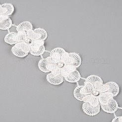 オーガンジーパールリボン  刺繍アップリケソーイングリボン  花  ホワイト  1-3/4インチ（45mm）  15ヤード/ロール&nbsp;FW-TAC0003-02