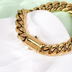 304ステンレススチール製キューバンリンクチェーンブレスレット（ユニセックス）  イオンプレーティング（ip）  18KGP本金メッキ  8-7/8インチ（22.4cm）&nbsp;BJEW-K283-02C-G