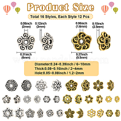 192 個 16 スタイル チベット スタイル合金ビーズ キャップ  花  ミックスカラー  6~10x2~4mm  穴：1.2~1.4mm  12個/スタイル&nbsp;FIND-PA0001-07