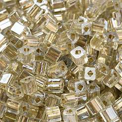 ガラスシードビーズ  透明な光沢のあるガラス  角穴  正方形  ダークカーキ  4x4x4mm  穴：1.2mm  222個/ 20g&nbsp;X1-SEED-H002-F-1138