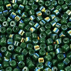 Fgb 不透明色ガラスシードビーズ  虹メッキ  丸い穴  バレル  濃い緑  4x3.5mm  穴：0.9~1mm  約3750個/ポンド&nbsp;SEED-Q040-07A-A07